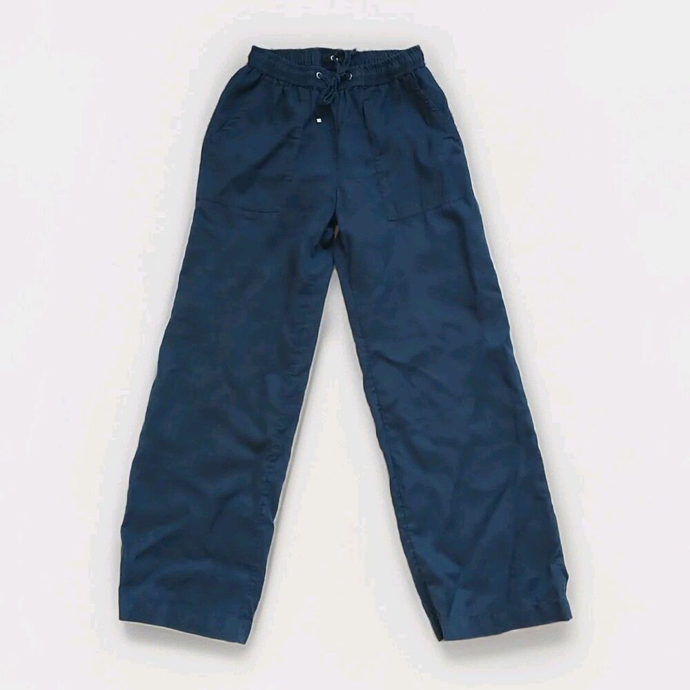 C&A PullOn Pant Womens 36 S Blue WideLeg 100%Linen Pocket Drawstring Lagenlook